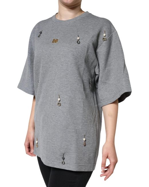Dolce & Gabbana Gray Cotton Blend Embellished Tee T-Shirt