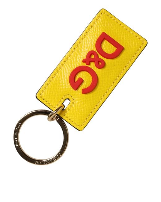 Dolce & Gabbana Yellow Calf Leather Logo Metal Ring Men Keychain Keyring