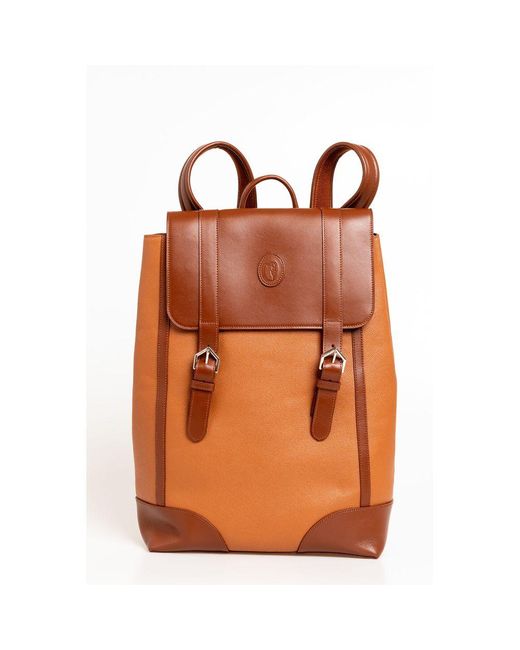 Trussardi Orange Brown Leather Backpack for men
