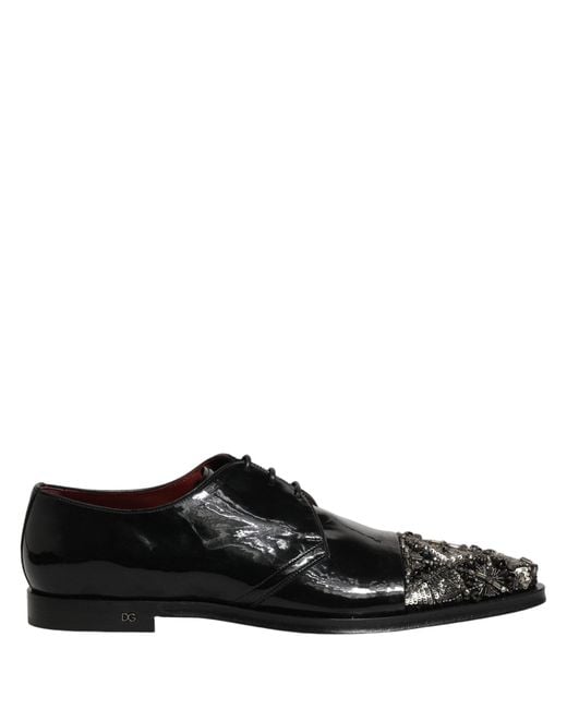 Dolce & Gabbana Black Embellished Derby Dress Formal Shoes for men