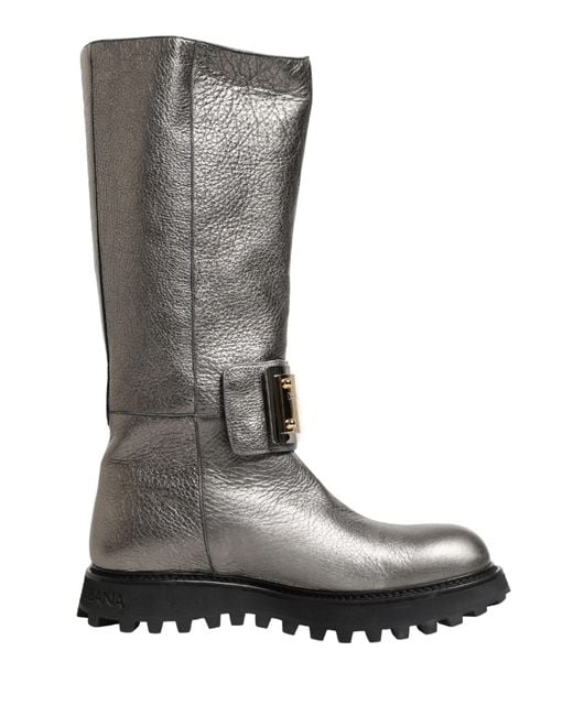 Dolce & Gabbana Gray Metallic Silver Leather Mid Calf Boots Shoes for men