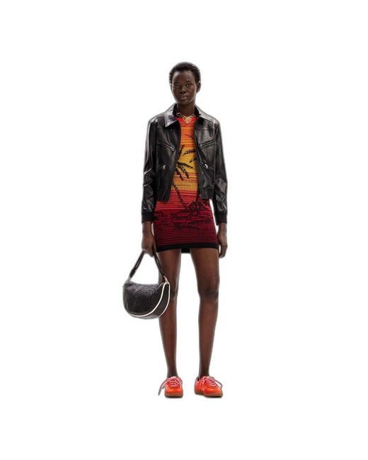 Desigual Red Multicolor Viscose Midi Dress