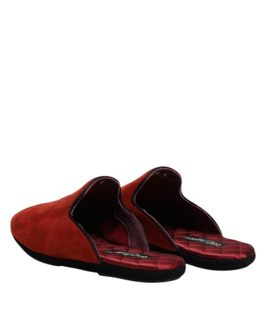 Dolce & Gabbana Red Orange Suede Slides Flat Slipper Shoes for men