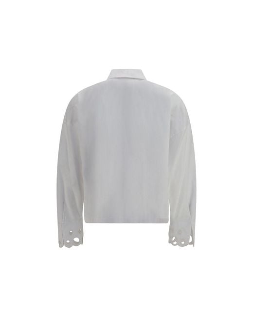 Max Mara Gray White Cotton Dress Shirt