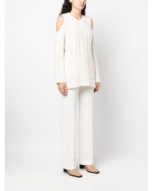 P.A.R.O.S.H. White Off-Shoulder Crochet Jumper