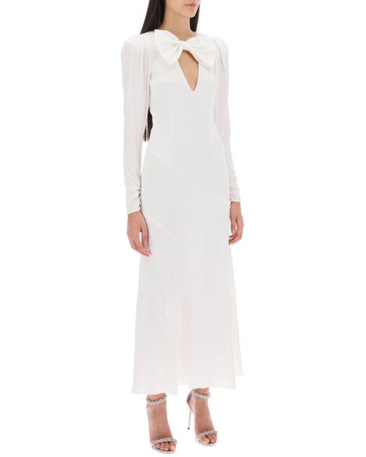 Alessandra Rich White Long Dress In Silk Satin
