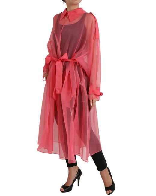 Dolce & Gabbana Red Elegant Silk Long Jacket