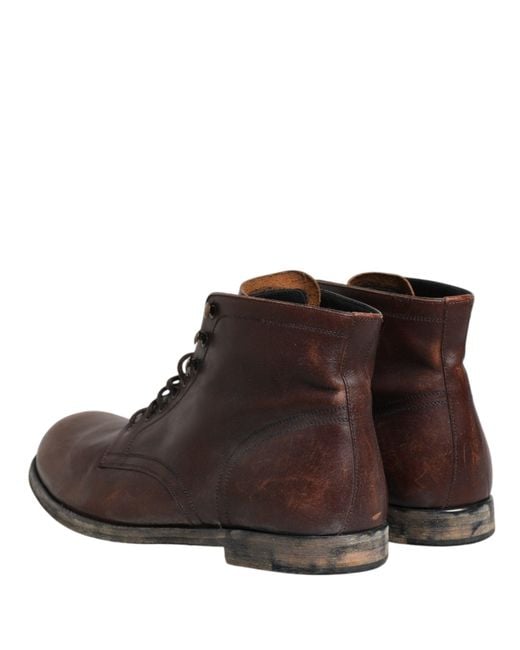 Dolce & Gabbana Brown Lace Up Short Ankle Boots Men Shoes for men