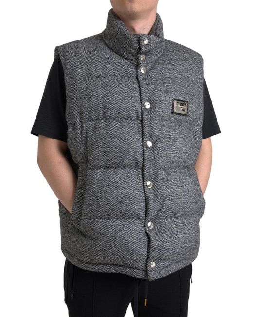 Dolce & Gabbana Gray Wool Chevron Knit Padded Vest Jacket for men