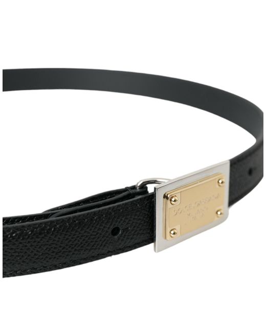 Dolce & Gabbana Black Leather Square Metal Buckle Belt