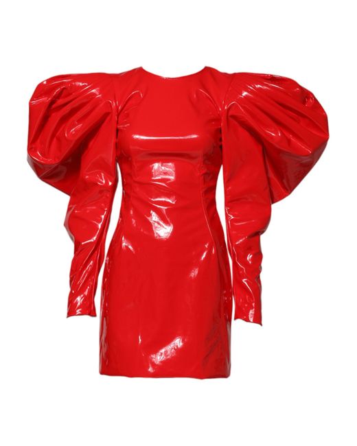 Dolce & Gabbana Red Patent Leather Puff Sleeves Mini Dress for men