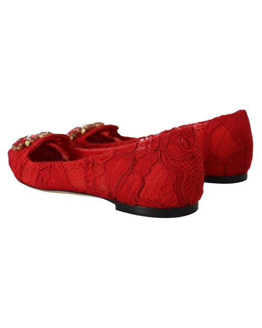 Dolce & Gabbana Red Crystal-Embellished Flats