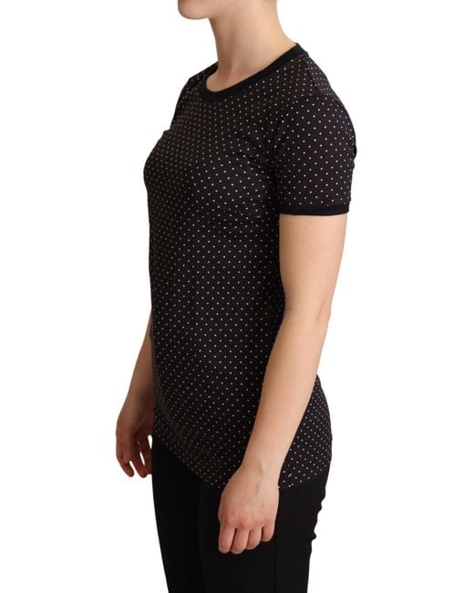 Dolce & Gabbana Black Dotted Crewneck Cotton Top T-shirt