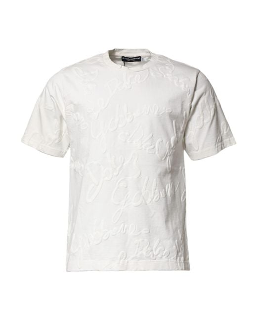 Dolce & Gabbana White Embossed Logo Short Sleeve Tee for men