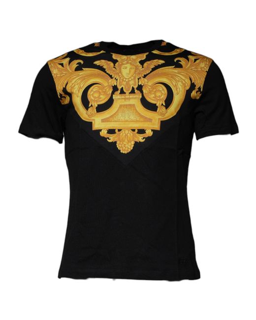 Versace Black Medusa Print Cotton Crew Neck T for men
