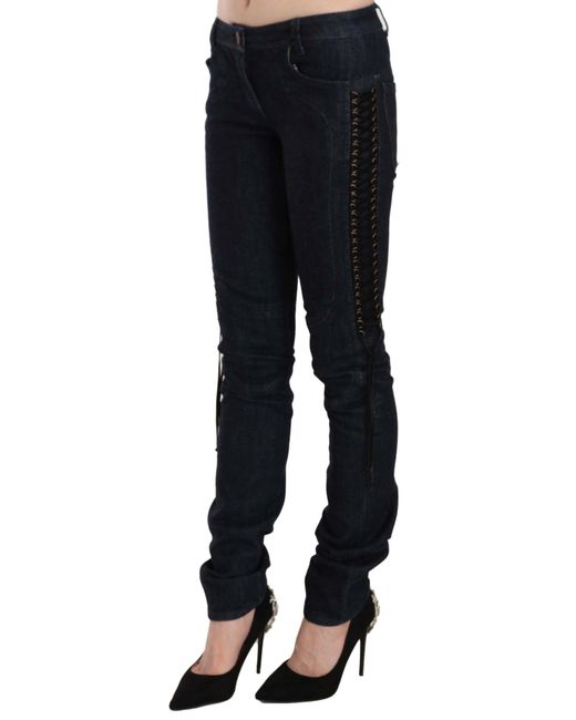 Just Cavalli Black Low Waist Skinny Trousers Braided String Pants