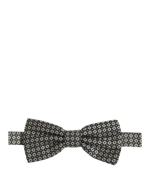 Dolce & Gabbana Black Men Gray Silk Patterned Adjustable Neck Papillon Bow Tie for men