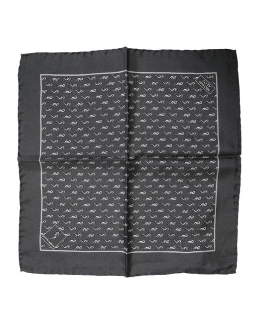 Dolce & Gabbana Gray Fish Print Silk Square Foulard Scarf for men