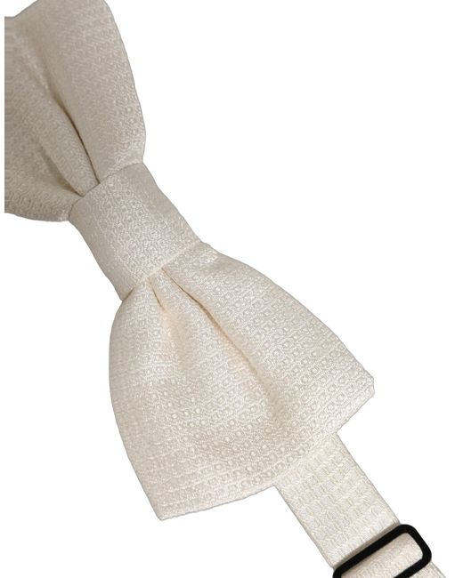 Dolce & Gabbana Men Off White Silk Adjustable Neck Papillon Bow Tie for men