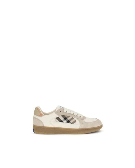 Burberry White Beige Calf Leather Bos Taurus Low Top Sneakers for men