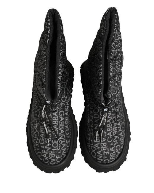 Dolce & Gabbana Black Logo Print Lace Up Snow Boots Shoes for men