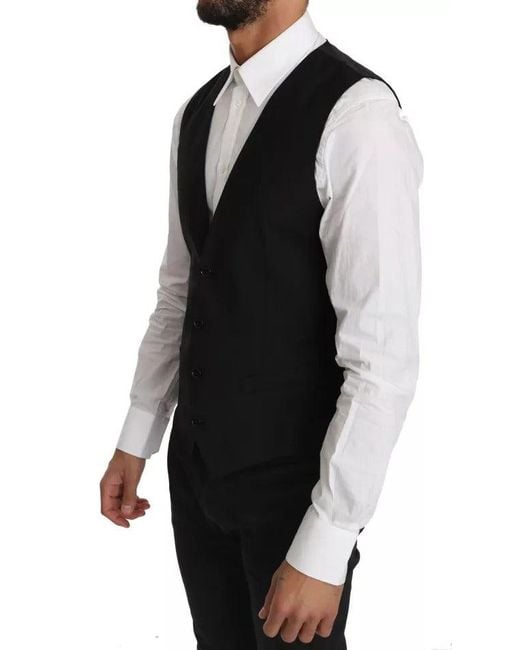Dolce & Gabbana Black Wool Logo Waistcoat Vest for men