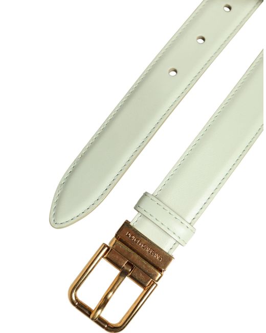 Dolce & Gabbana Light Green Leather Gold Metal Buckle Belt for men