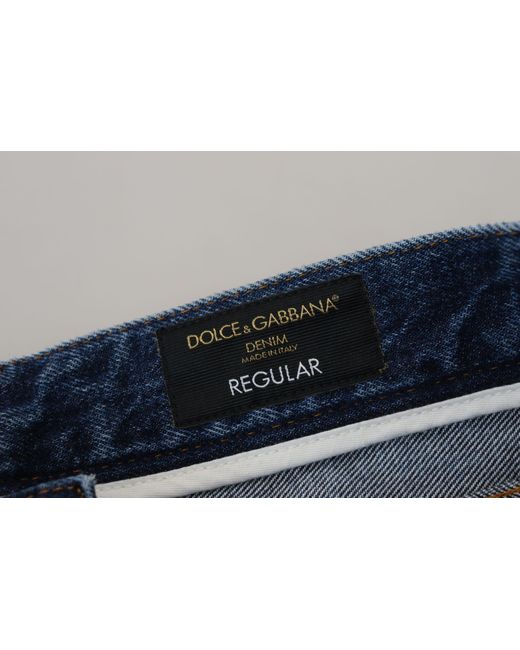 Dolce & Gabbana Blue Cotton Tattered Denim Jeans for men