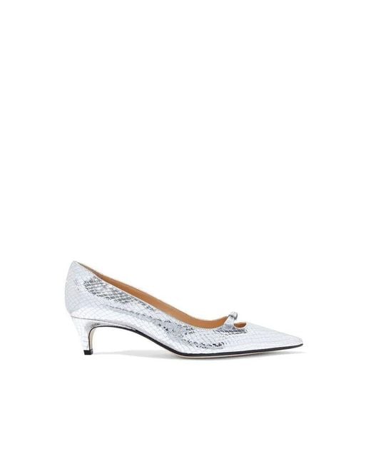 Sergio Rossi White Silver Calfskin Mid Heel Pumps