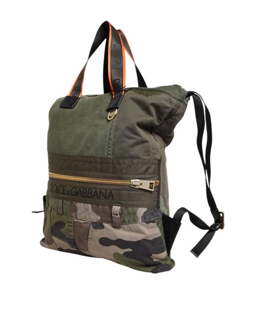 Dolce & Gabbana Military Green Patchwork Rucksack Backpack Bag for men