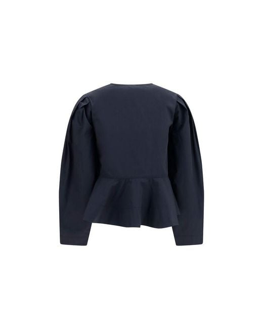 Ganni Blue Black Cotton Blouse