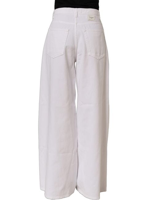 Dolce & Gabbana Gray White Cotton Stretch Wide Leg Denim Jeans
