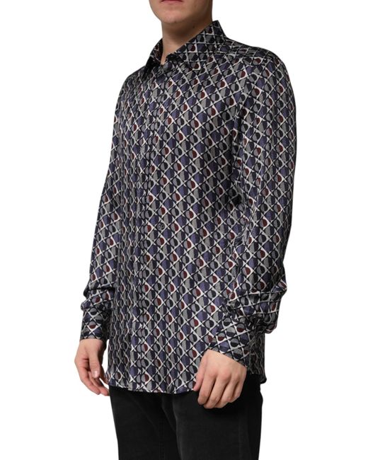 Dolce & Gabbana Black Patterned Collared Dress Shirt Silk for men