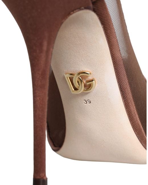 Dolce & Gabbana Brown Mesh Viscose Ankle Strap Pumps Shoes