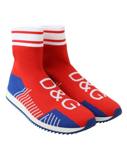 Dolce & Gabbana Red Sorrento Logo Sneakers Socks Shoes for men