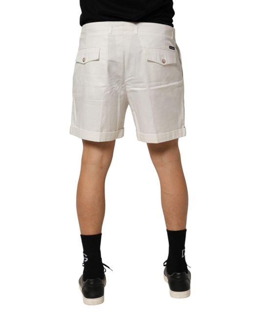 Dolce & Gabbana White Cotton Mid Waist Bermuda Shorts Co+01 for men