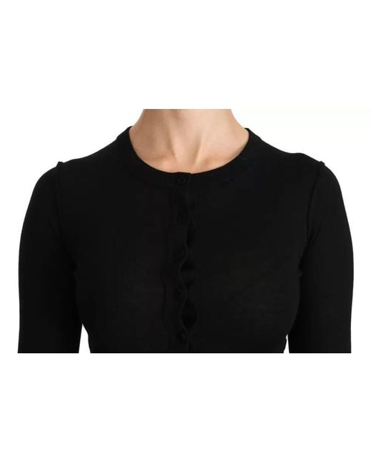 Dolce & Gabbana Black Virgin Wool Long Sleeve Blouse Top
