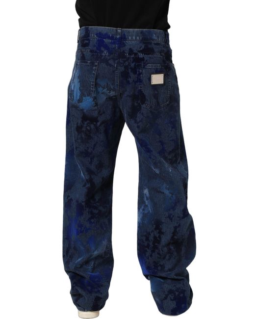 Dolce & Gabbana Blue Tie Dye Cotton Men Straight Denim Jeans for men