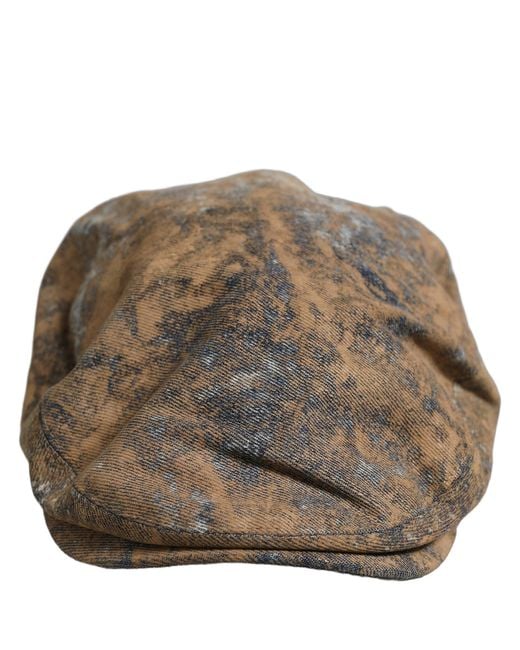 Dolce & Gabbana Black Men Brown Cotton Newsboy Capello Cabbie Hat for men