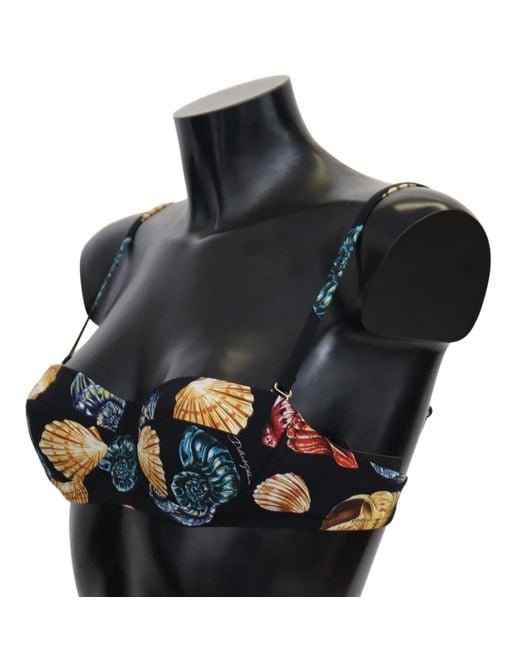 Dolce & Gabbana Black Seashells Print Swimwear Bikini Tops