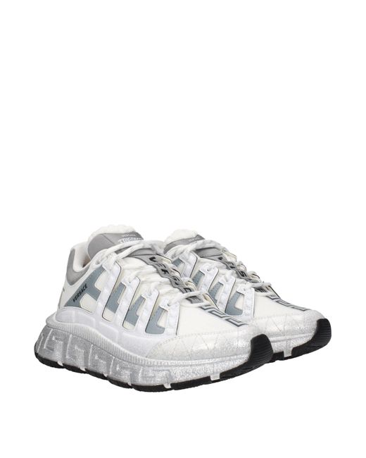 Versace White Sneakers Trigreca Donna Tessuto Bianco/Argento