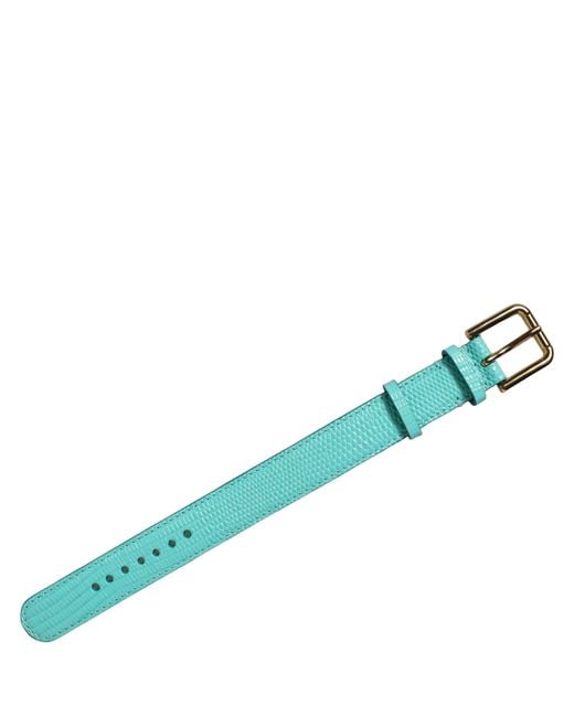 Dolce & Gabbana Green Blue Textured Leather Gold Buckle Belt Strap Bracelet