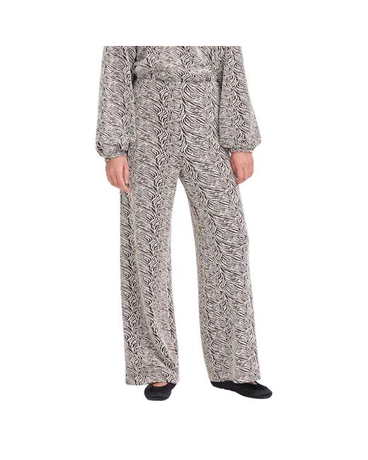 Ichi Gray Brown Polyester Casual Pants