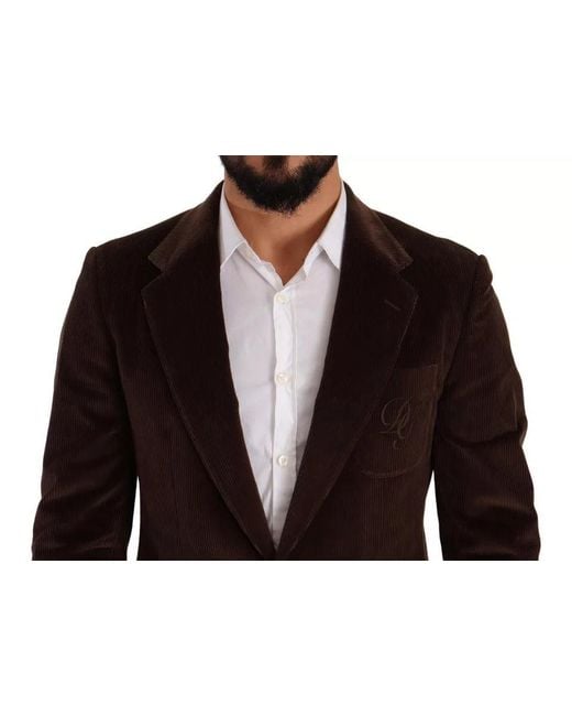 Dolce & Gabbana Black Corduroy Slim Fit Coat Dg Logo Blazer for men