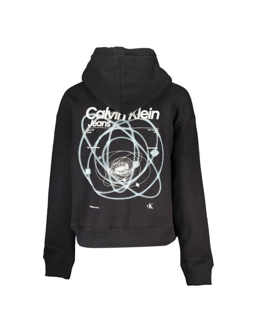 Calvin Klein Black Sleek Hooded Fleece Sweatshirt With Embroidery
