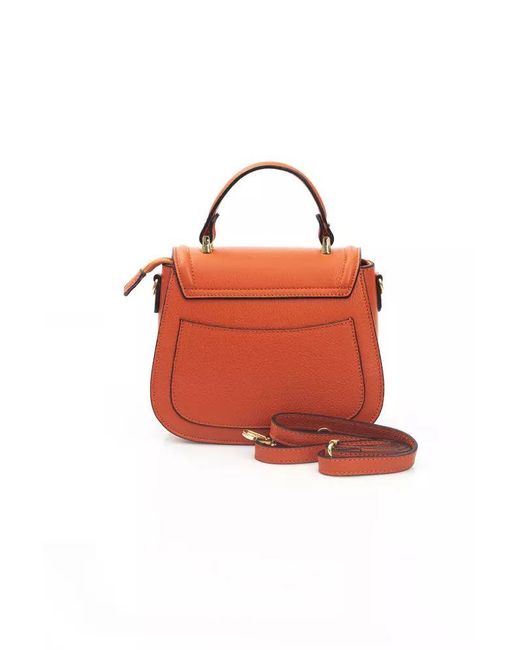 Baldinini Orange Elegant Red Leather Shoulder Bag With Golden Accents