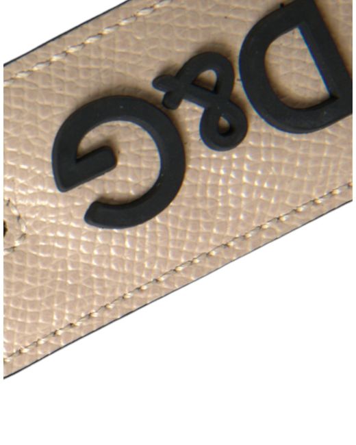 Dolce & Gabbana Natural Beige Calf Leather Dg Logo Silver Brass Keyring Keychain