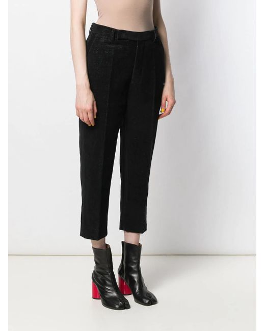 Rick Owens Black Pintuck Cropped Trousers
