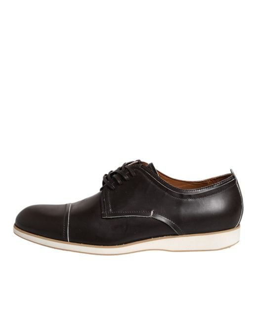 Pollini Black Dark Brown Leather Derby Lace Up Dress Formal Shoes for men