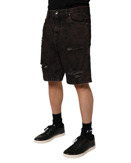 Dolce & Gabbana Black Distressed Ripped Denim Shorts for men